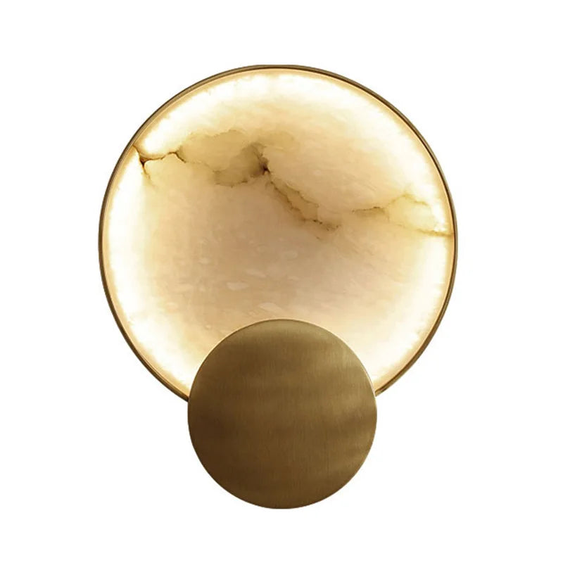 Axyaa Round Marble Wall Lamp - Modern Copper Indoor LED Lighting Decor for Home