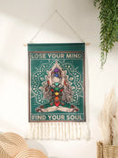 Macrame Yoga Wall Tapestry by Axyaa - Boho Meditation Goth Decor for Bedroom