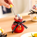 Axyaa Ceramic Stainless Steel Fruit Fork Set with Cute Fruit Sign Storage Jar.