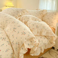 Axyaa Pink Tulip Duvet Set with Flat Sheet & Pillowcase Washed Cotton Queen Twin Full
