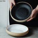 Axyaa 7" Retro Ceramic Ramen Soup Salad Dessert Bowl Plate Set