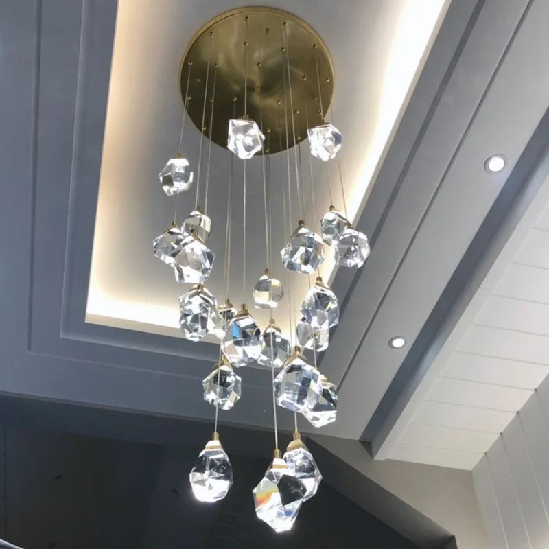 Diamond Crystal Axyaa Ceiling Chandelier: Elegant LED Spiral Pendant Light for Home Decor