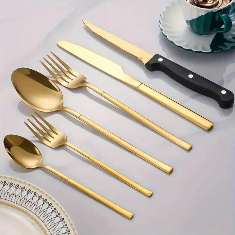 Axyaa Stainless Steel Tableware Set, 48pcs, Dishwasher Safe, Steak Knife, Classic Design