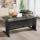 Axyaa 63" Executive Desk with File Cabinet, L Shaped Computer Desk & Storage Shelves
