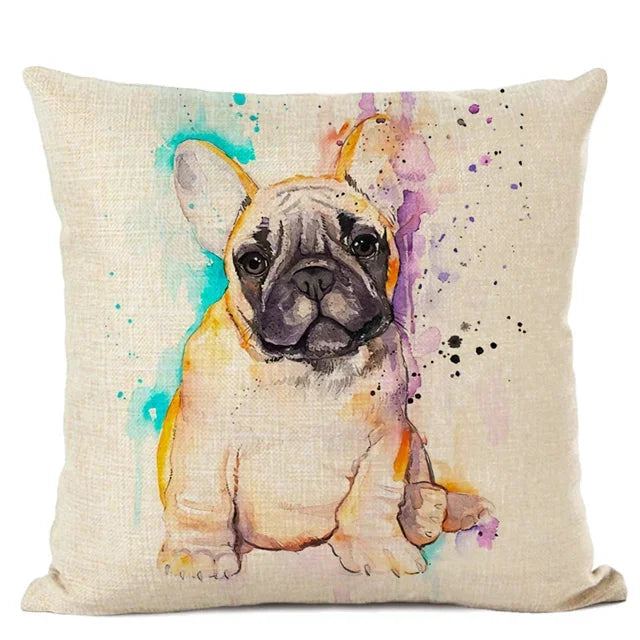 Cute Bulldog Hand-Painted Linen Pillowcase by Axyaa Teddy Collection