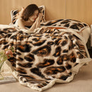 Axyaa Leopard Print Flannel Throw Blanket, Queen Size, Double Plush Comforter