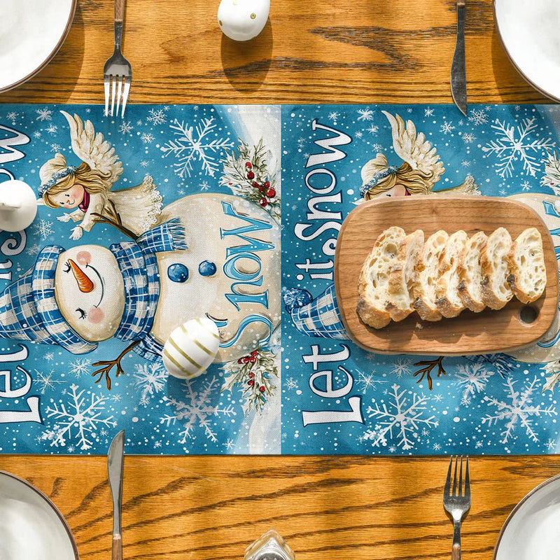 Axyaa Snowman Girl Angel Table Runner - Festive Dining Decor for Christmas
