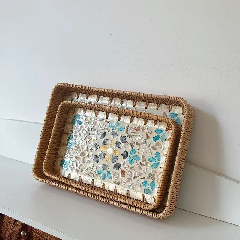 Axya Handmade Rattan Shell Storage Tray Home Living Room Light Luxury Fruit Plate