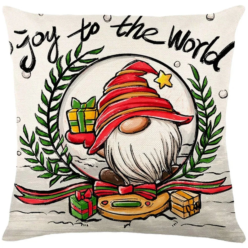 Axyaa Christmas Party Santa Dwarf Print Pillow Cover