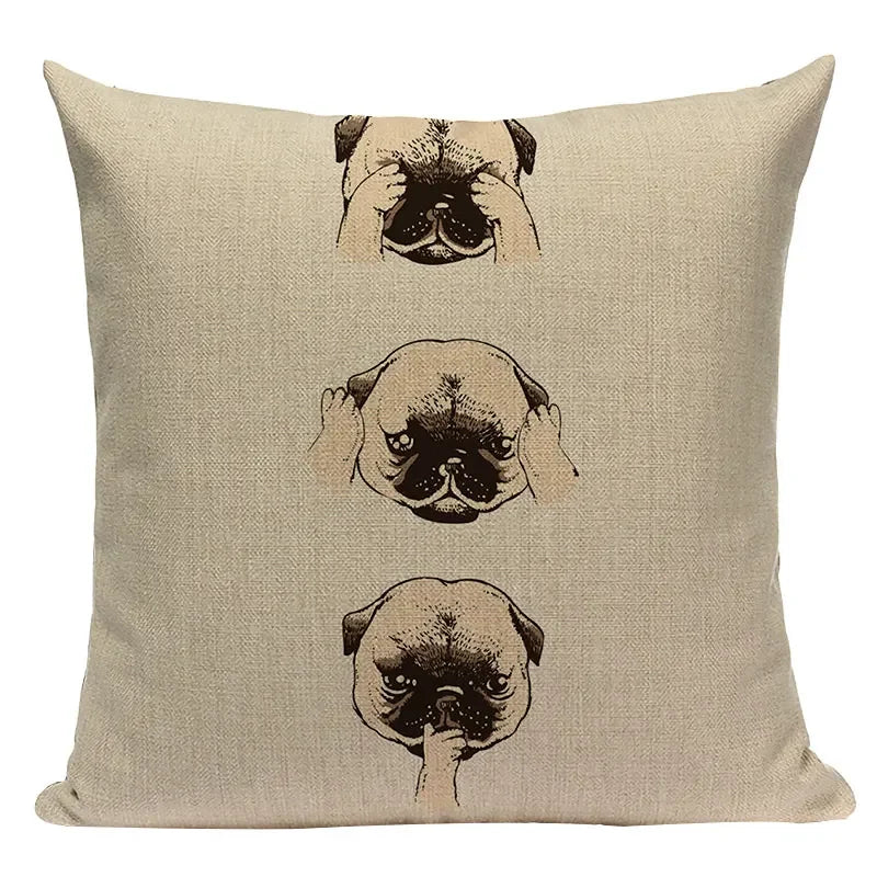Axyaa Cozy Pug Cat Sloth Starling Fashion Pillow Cover Sofa Decor Case