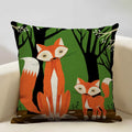 Axyaa Fox Linen Pillowcase - Nordic Animal Theme Decorative Cushion Cover 45x45cm