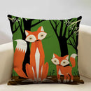 Axyaa Fox Linen Pillowcase - Nordic Animal Theme Decorative Cushion Cover 45x45cm
