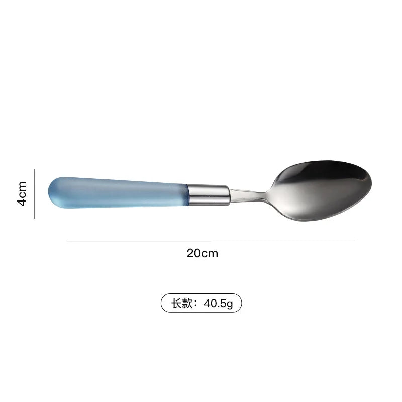 Axyaa Stainless Steel Cutlery Set with Plastic Handle - Western Tableware Steak Knife Fork Teaspoon