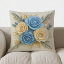 Axyaa Blue & Cream Floral Throw Pillow Cover for Sofa, Bedroom, Car & Home Decor