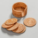 Axyaa Rattan Weave Drink Coasters Set - Round Tableware Placemats for Kitchen Decor