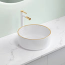 Axyaa Marble Patterned Circular Gold-Edged Ceramic Bathroom Sink