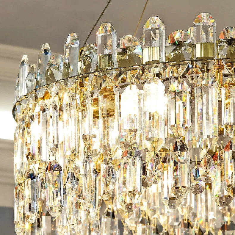Axyaa Round Crystal LED Chandelier for Modern Living Room & Kitchen
