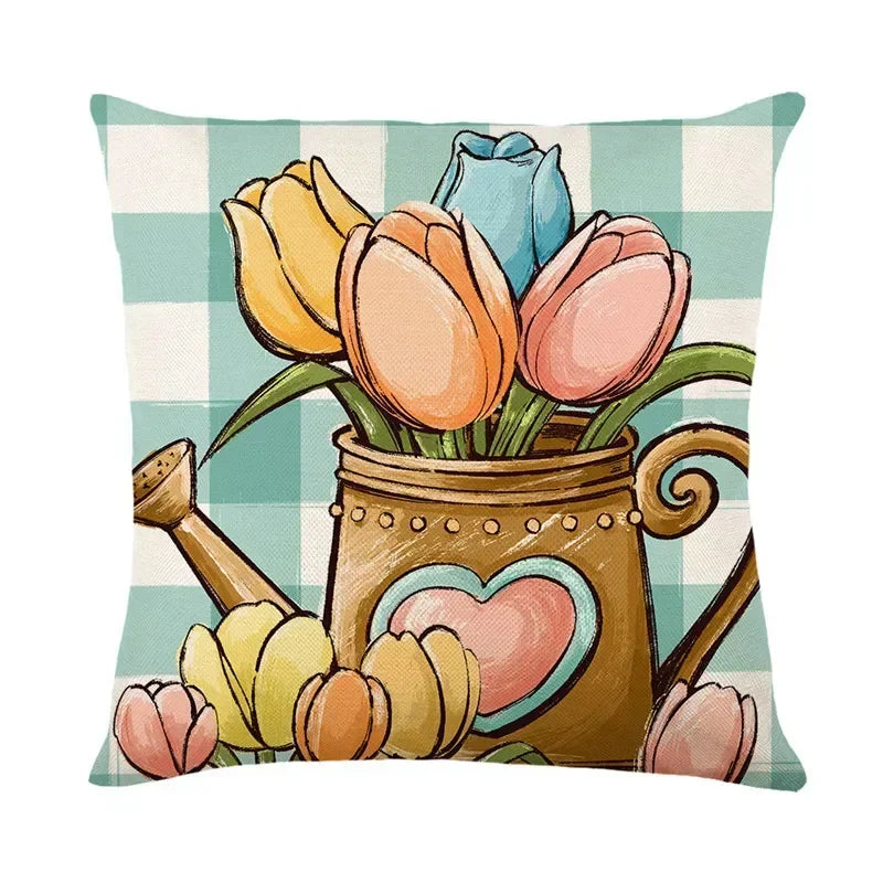 Easter Bunny Eggs Pillowcase 45x45cm Linen Pillow Covers, Axyaa Home Decor Brand