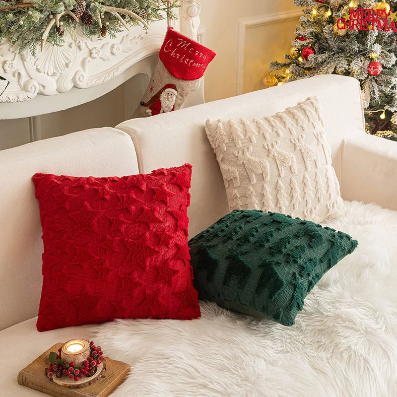 Axyaa Christmas Plush Cushion Cover 45x45cm for Sofa Home Decor