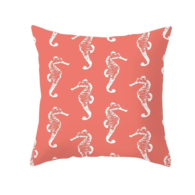 Axyaa Starfish Stripe Print Cushion Cover | Pink Coral Orange Home Decor Pillow Cover