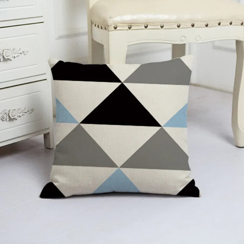 Blue Arrow Geometric Petal Linen Pillowcase by Axyaa
