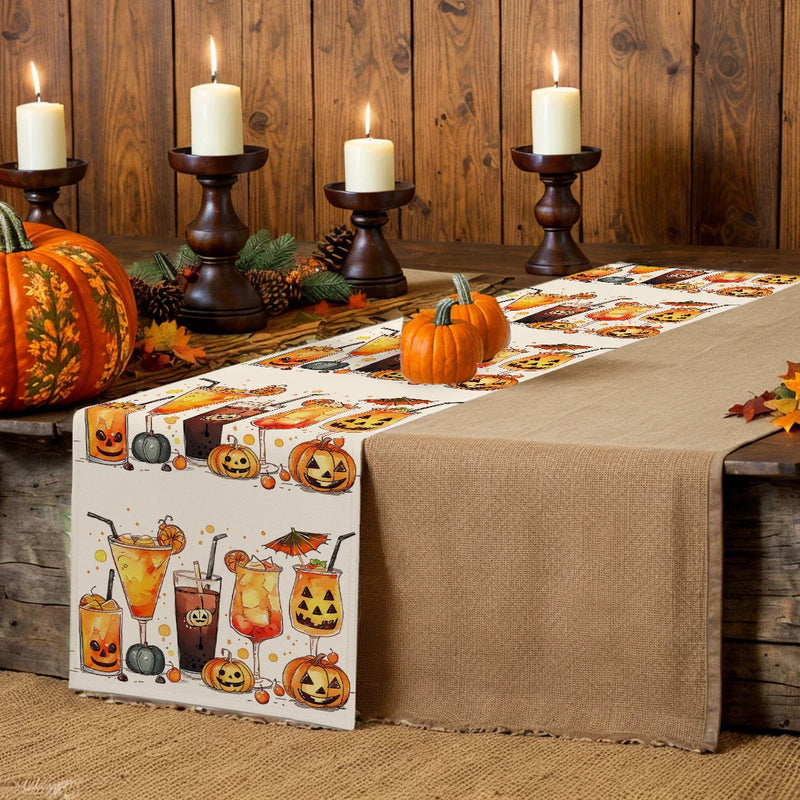 Axyaa Pumpkin Head Watercolor Table Runner