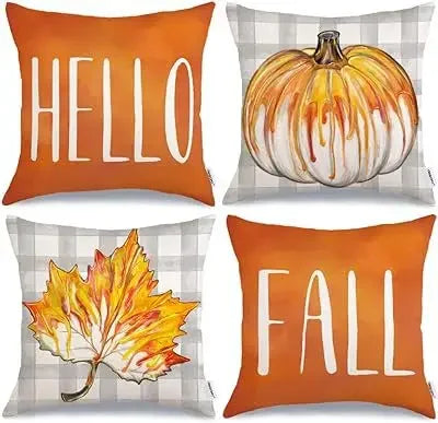 Axyaa Buffalo Check Print Linen Pillow Cover 45x45 for Fall Thanksgiving Decor
