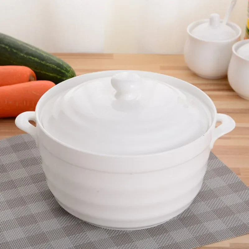 Axya Ceramic Double Ears Bowl with Lid, Large Soup Stew Cup