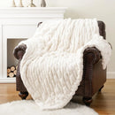 Axyaa Faux Fur Throw Blanket, Double Side Ruched Rabbit Fur, Soft Cozy Mink Blanket