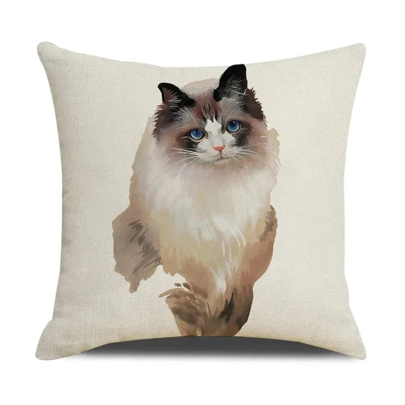 Funny Cats Print Pillow Case for Home Decor by Axyaa: 45x45cm Linen Cover