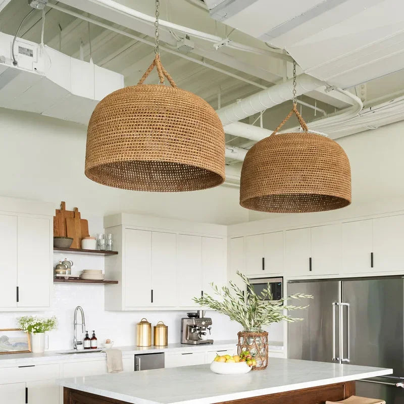Axyaa Rope Rattan Chandelier: Wabi Sabi Retro Pendant Lights for Home Decor