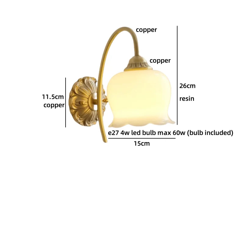 Axyaa Nordic LED Wall Lamps Interior Living Room Decor Antique Brass Resin Flower Design