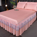Axyaa Ice Silk Cool Bed Skirt Set - Solid Color, Summer Mat, Machine Washable