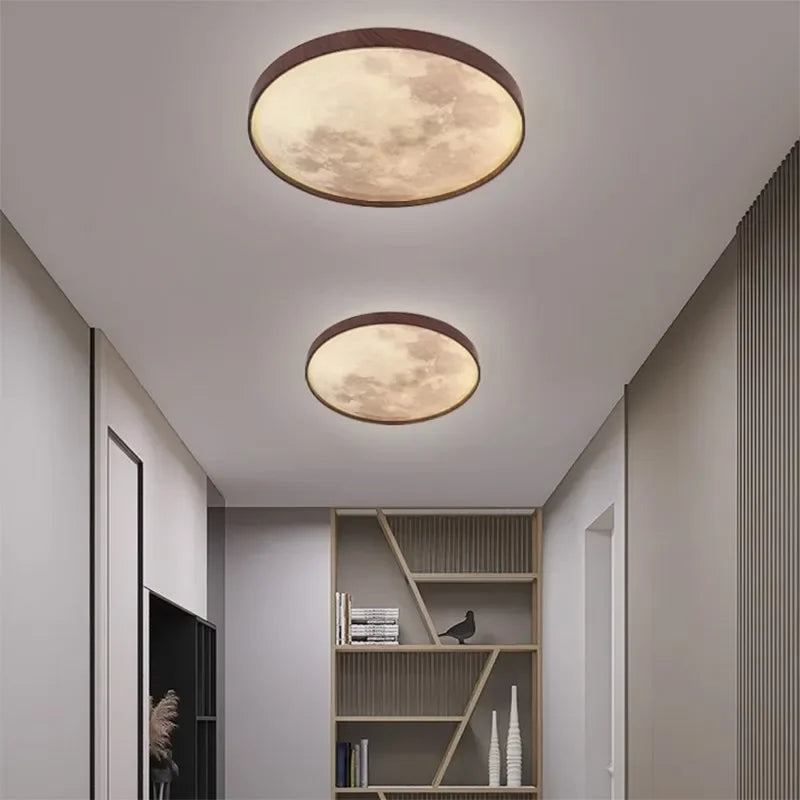 LED Moon Walnut Ceiling Light 26/34CM by Axyaa for Bedroom Living Room Home Decor