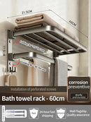 Axyaa Folding Aluminum Towel Rack Holder with Hook: Grey/Black, 50CM-60CM