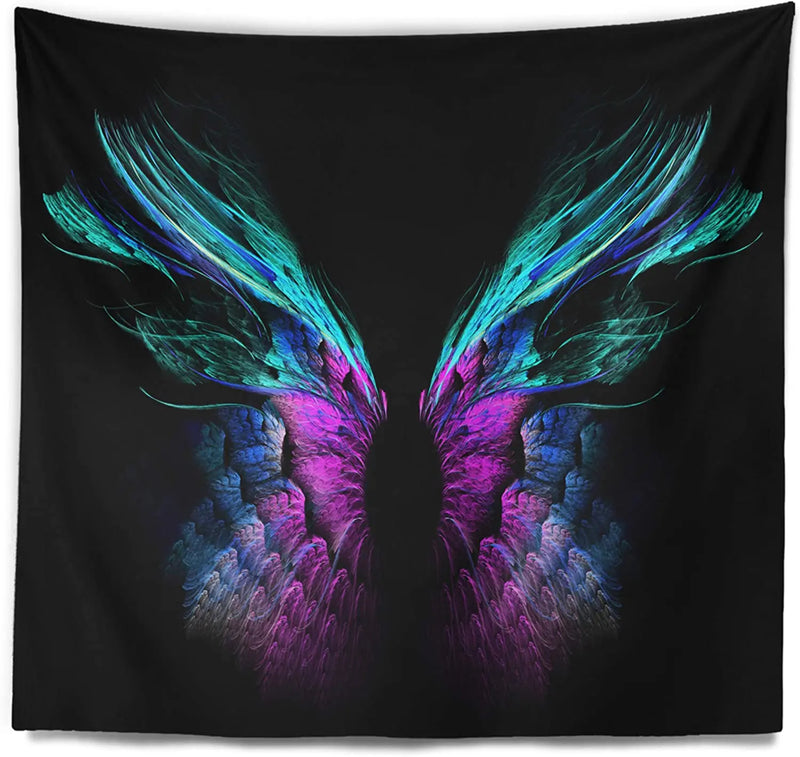 Axyaa Angel Wings Tapestry: Black & White Boho Trippy Hippie Wall Hanging