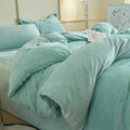 Axyaa Solid Flannel Bedding Set, Reversible Fleece Duvet Cover and Cozy Sheet with Pillowcases