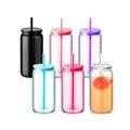 Axyaa Reusable Straw Tumbler Set with Colored Lid - 6PCS Transparent Plastic Cups