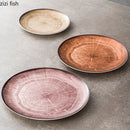 Axyaa Ceramic Shallow Plates Set for Molecular Cuisine Display and Steak - Retro Kiln Style
