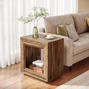 Rustic Wood 2-Tier End Table with Storage Shelf, Industrial Square Side Table by Axyaa