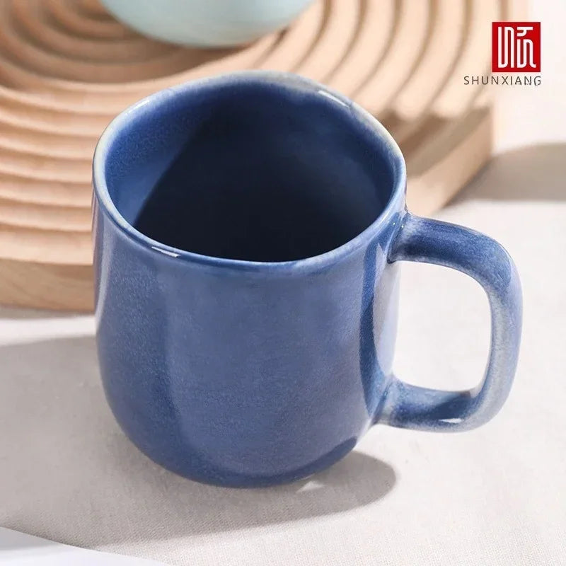 Axyaa 440ml Ceramic Coffee Mug with Handle, Solid Color Irregular Cup Home Breakfast Oat Cup