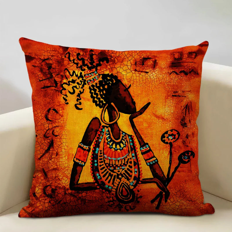 Axyaa African National Style Oil Painting Cushion Cover for Living Room Sofa Art
