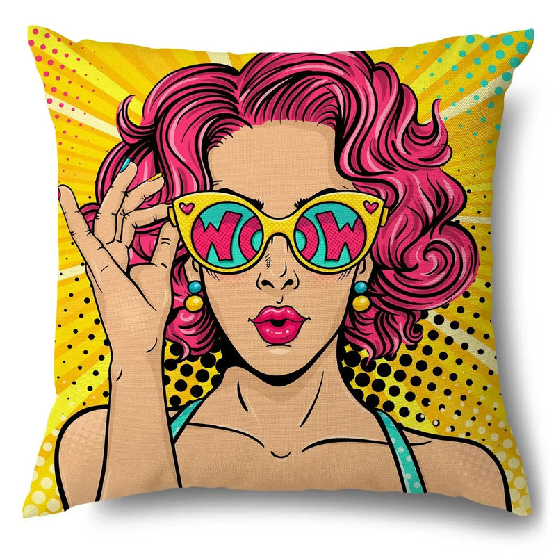 Axyaa Soft Plush POP Comic Portrait Cushion Cover - Home Decor Pillowcase