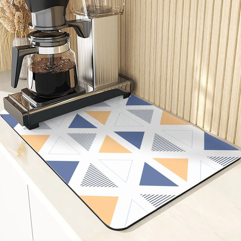 Axyaa Polygon Pattern Cup Mat Set - Absorbent Diatomaceous Earth Coasters