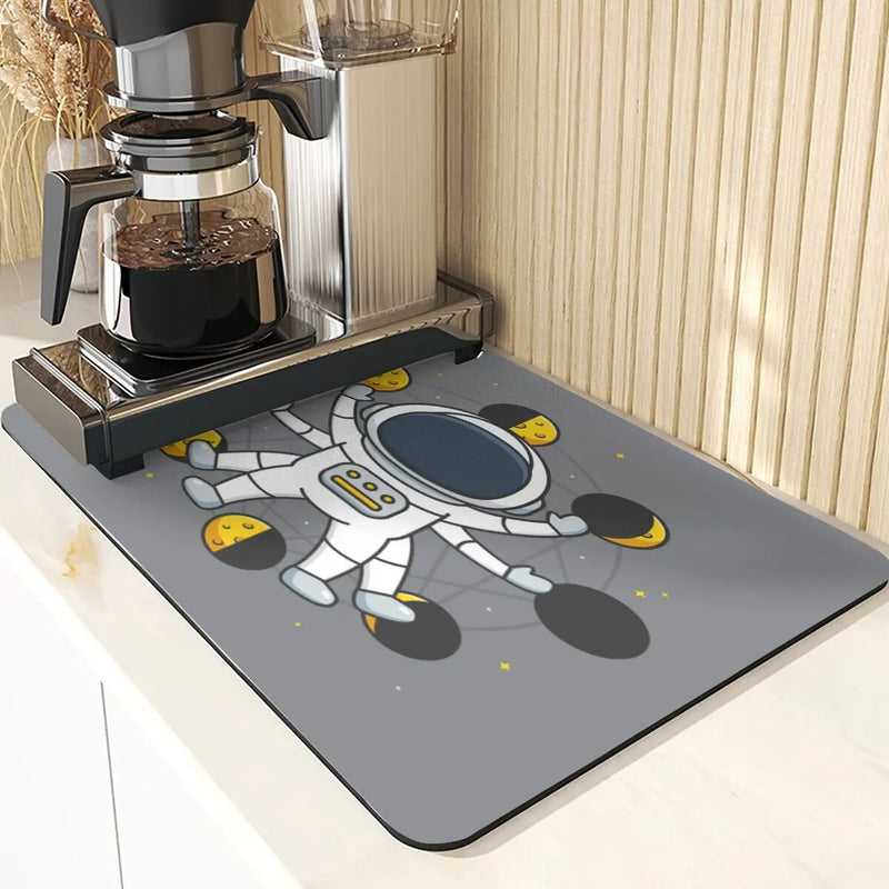 Axyaa Astronaut Silicone Dish Mat - Space Style Diatomaceous Earth Kitchen Accessory
