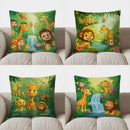 Axyaa Jungle Animals Cartoon Pillow Cover for Cozy Decor & Comfort in Sofa, Bedroom, Car
