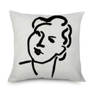 Axyaa Minimalist Matisse Portrait Linen Pillow Case, Sofa Decor, Simple Line Drawing