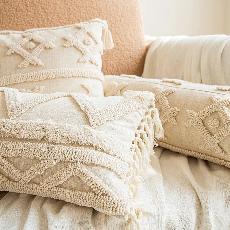 Axyaa Tufted Tassels Cushion Cover for Home Decor in Living Room Bedroom Sofa