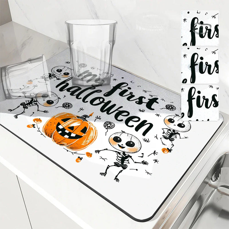 Axyaa Cartoon Skull Dish Drying Mat - Non-slip Heat Resistant Kitchen Counter Pad
