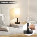 Axyaa White Table Lamp with USB Charging Port and Pull Chain - Night Light for Bedroom